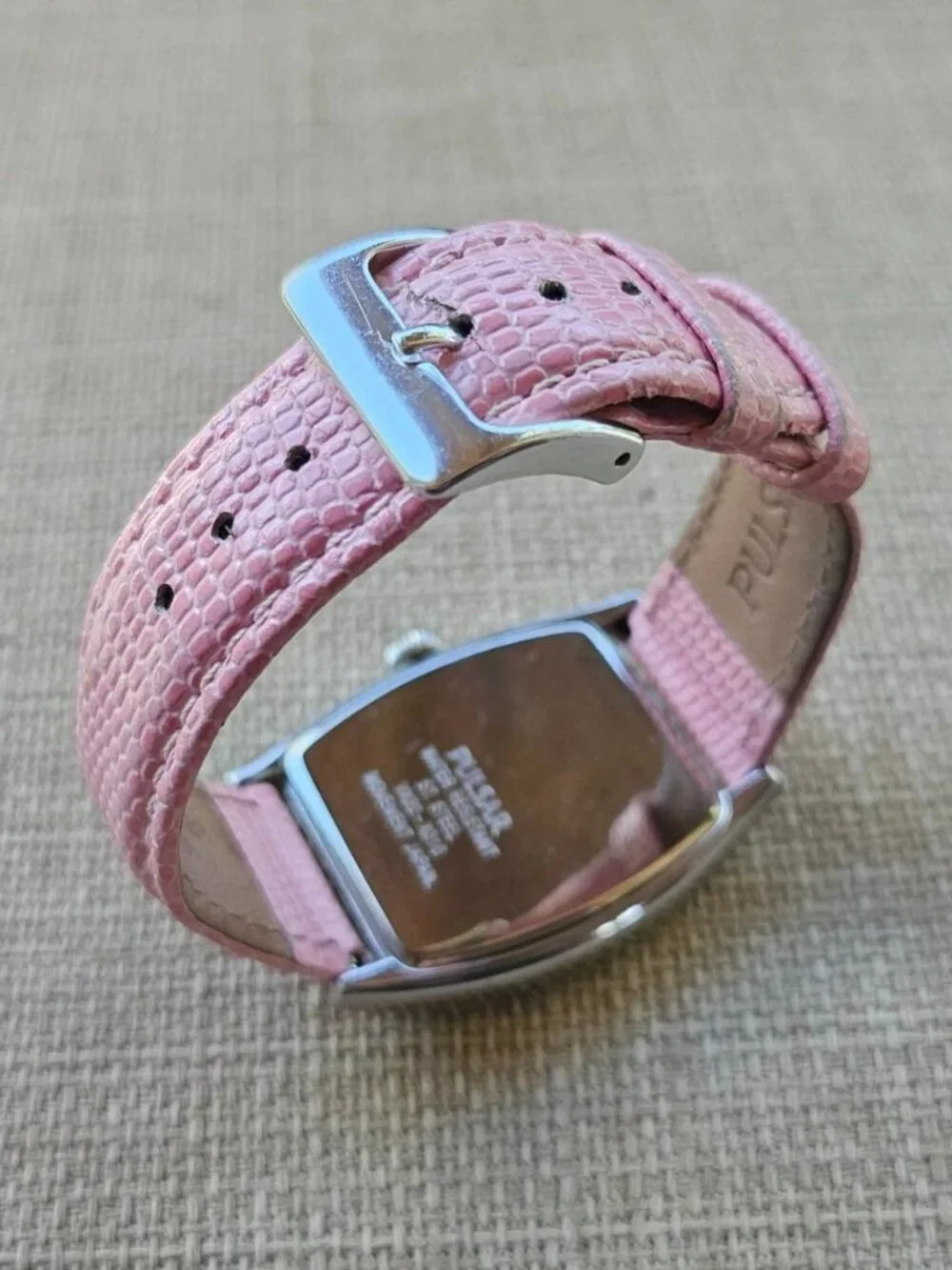 Vintage Pulsar Wristwatch Pink Leather Strap Japan Movt Date Calendar Watch